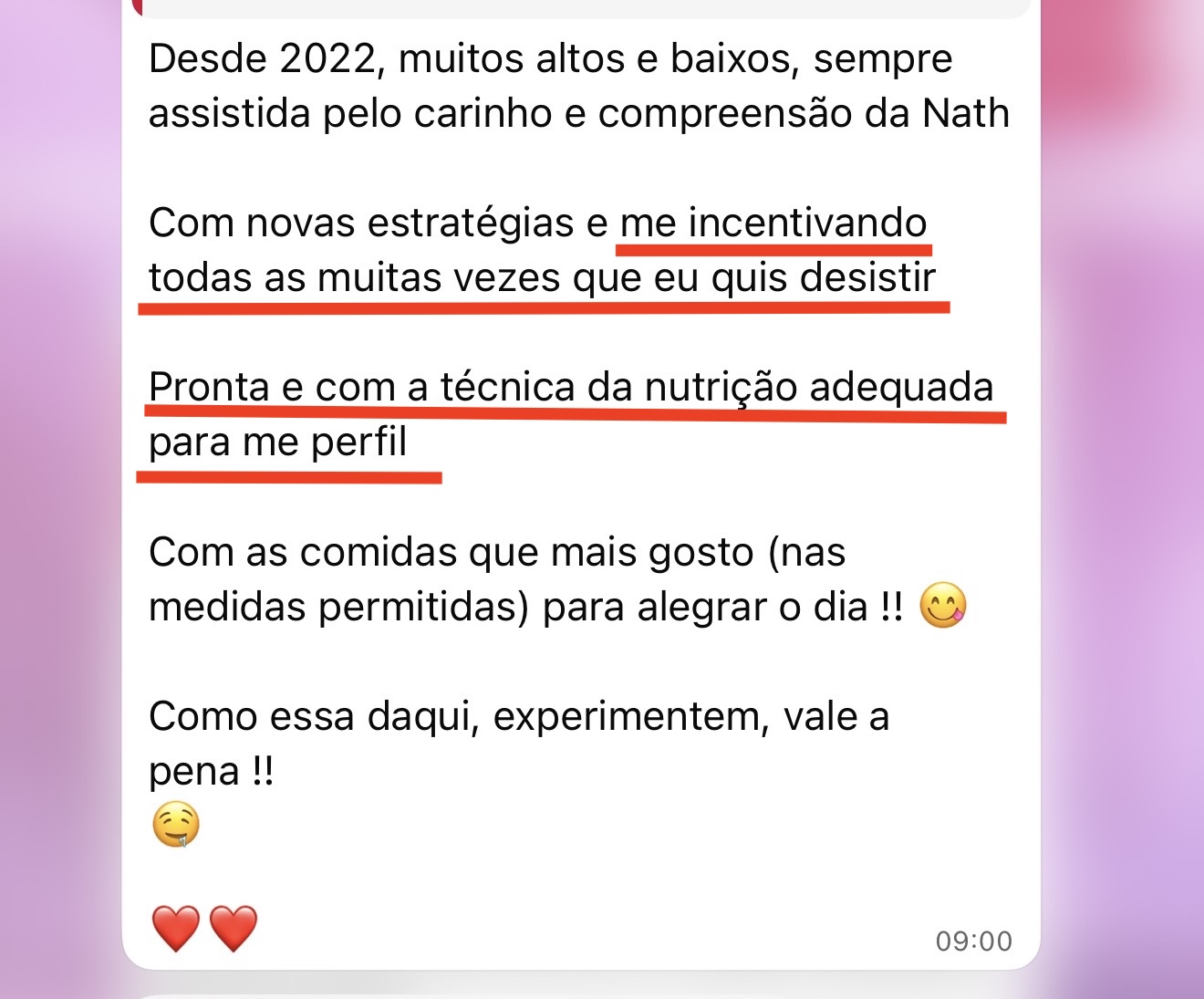Depoimento de aluna
